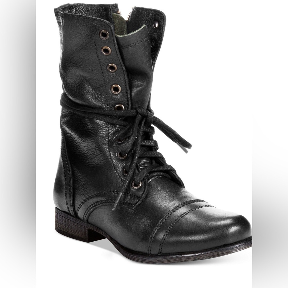 Black Leather Lace-Up Women's Boots